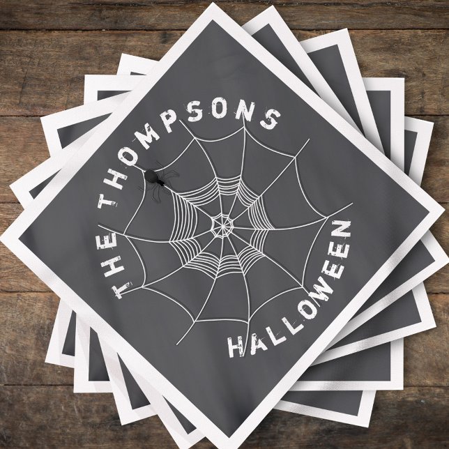 Spooky Spider im Spider Web Napkins Serviette (Personalized Halloween napkins with spider web and family name.)