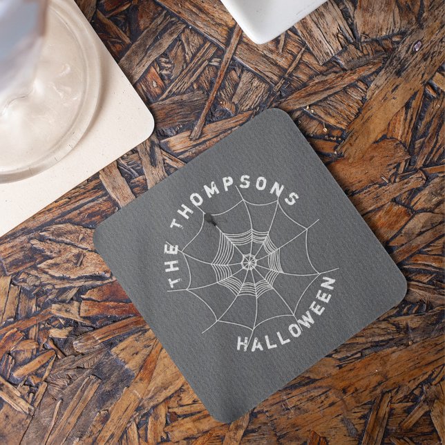 Spooky Spider in Spider Web Beverage Coaster Getränkeuntersetzer (Spooky spider in web Halloween coaster with creepy gothic design perfect for spooky party table.)