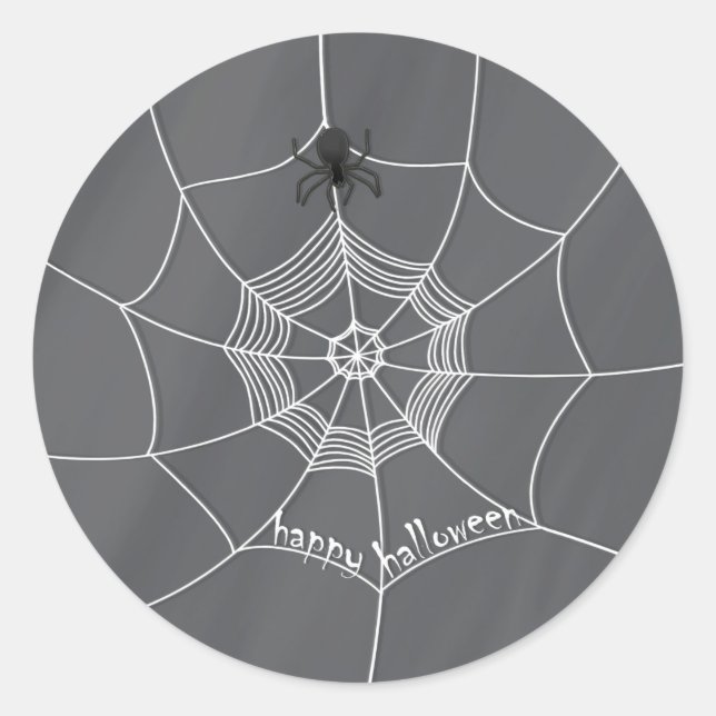 Spooky Spider in Spider Web Classic Round Sticker (Vorderseite)