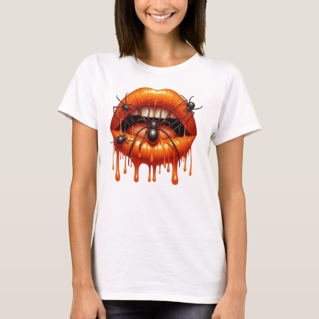Spooky Spider Tropfen Lips T-Shirt (Vorderseite)
