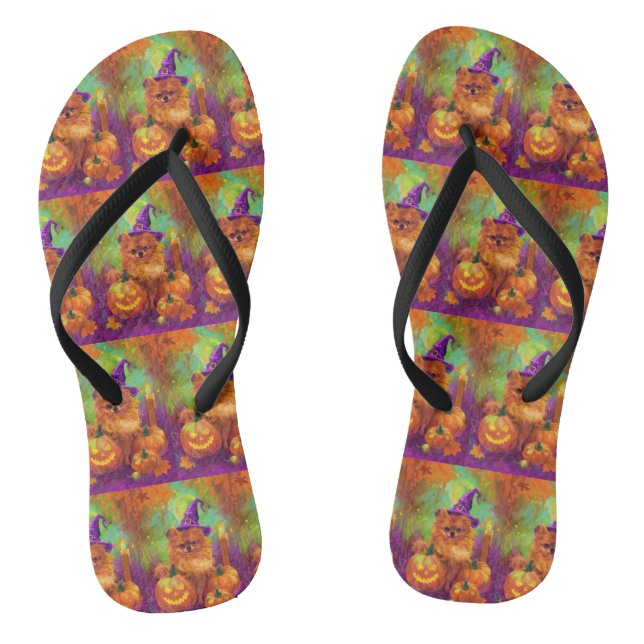 Spooky Spitz Halloween Hexe und Kürbis Flip Flops (Fußbett)