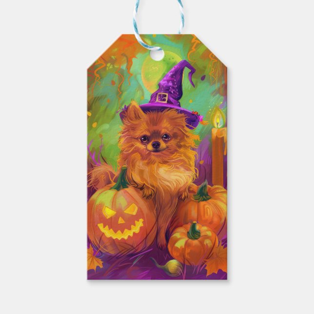 Spooky Spitz Halloween Hexe und Kürbis Geschenkanhänger (Vorderseite)