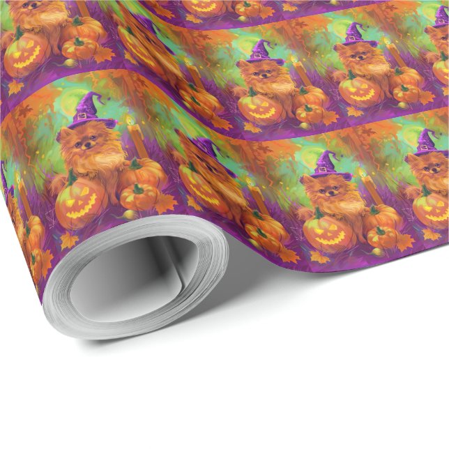 Spooky Spitz Halloween Hexe und Kürbis Geschenkpapier (Rolleneckpunkt)
