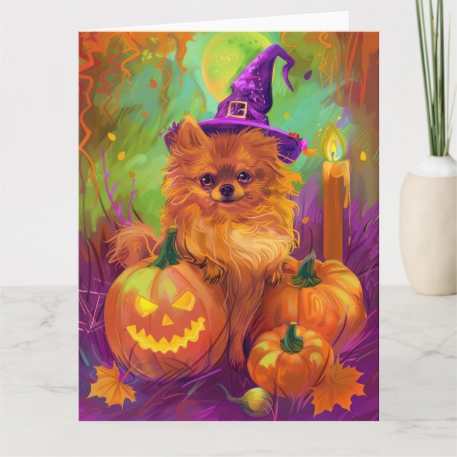 Spooky Spitz Halloween Hexe und Kürbis Karte (Vorderseite)