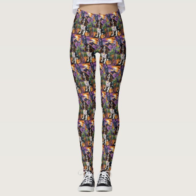 Spooky Springer Spanier Halloween Hexenkürbis Leggings (Vorderseite)