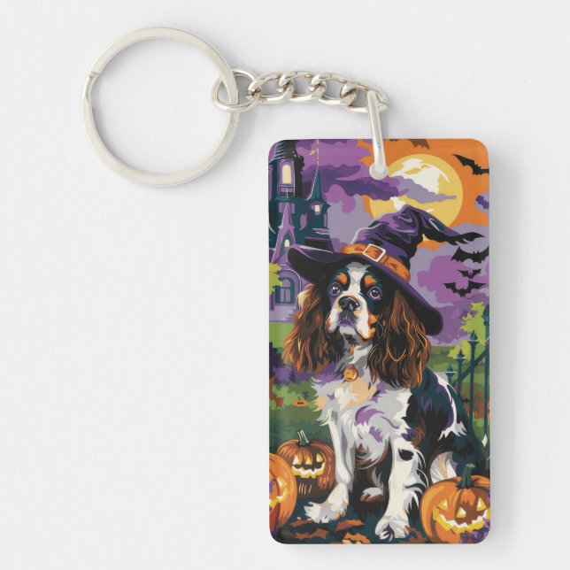 Spooky Springer Spanier Halloween Hexenkürbis Schlüsselanhänger (Vorderseite)