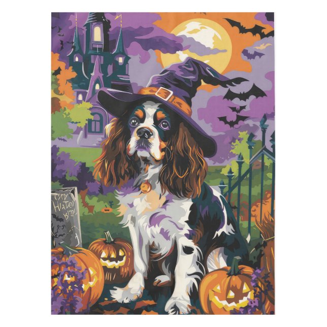 Spooky Springer Spanier Halloween Hexenkürbis Tischdecke (Vorderseite)