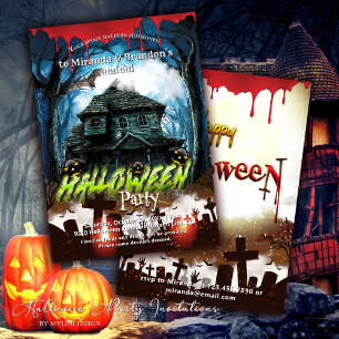 Spooky Spuk House and Pumpkins Halloween-Party Einladung