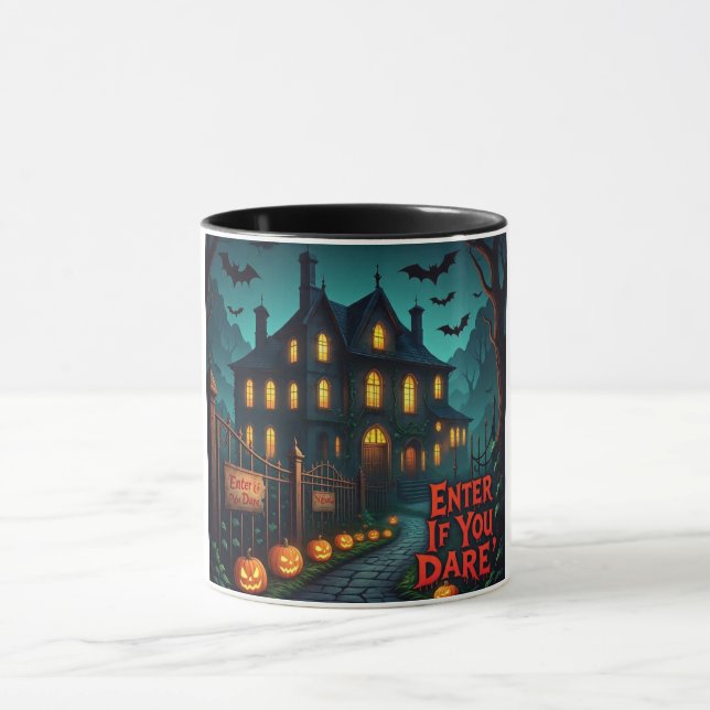 Spooky Spuk House & Bats Halloween Tasse (Zentrum)