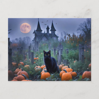 Spooky Spuk House Black Cat Pumpkins Feiertagspostkarte