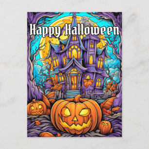 Spooky Spuk House   Frohe Halloween Postkarte