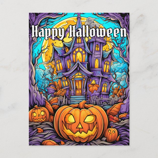 Spooky Spuk House | Frohe Halloween Postkarte (Vorderseite)
