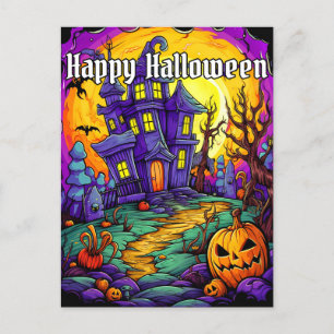 Spooky Spuk House   Frohe Halloween Postkarte