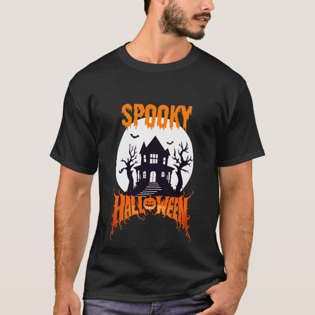 Spooky Spuk House Halloween Art T-Shirt (Vorderseite)