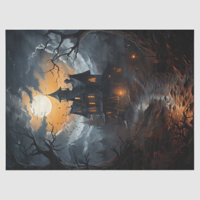 Spooky Spuk House Halloween Decoupage Seidenpapier (Vorderseite)