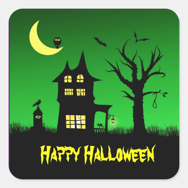 Spooky Spuk House Halloween Dekorative Quadratischer Aufkleber (Vorderseite)
