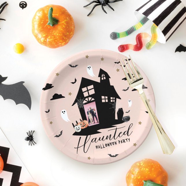 Spooky Spuk House Halloween-Party Custom Foto Pappteller (Spooky Haunted House Halloween Party Custom Photo Paper Plates)