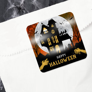Spooky Spuk House Halloween-Party Quadratischer Aufkleber