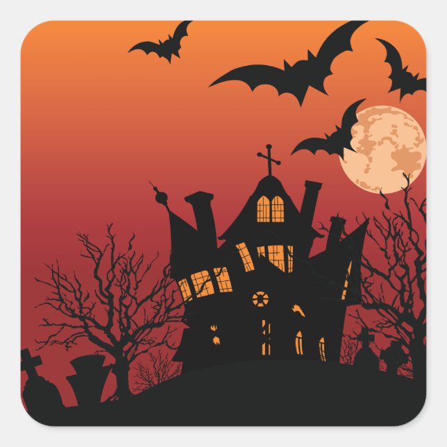 Spooky Spuk House Halloween Quadratischer Aufkleber (Vorderseite)