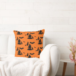 Spooky Spuk House & Hexe Silhouette | Kissen