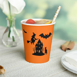 Spooky Spuk House & Hexe Silhouette   Pappbecher