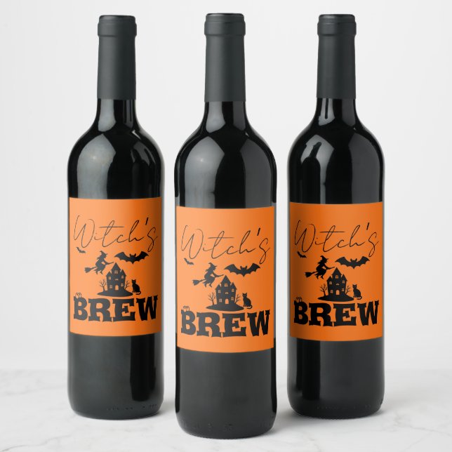 Spooky Spuk House & Hexe Silhouette | Weinetikett (Flaschen)