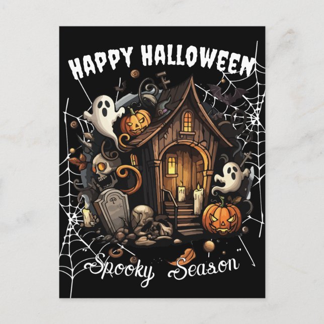 🎃 Spooky Spuk House Postcard - SCHWARZE 👻 🕷️ Postkarte (Vorderseite)