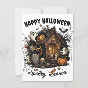 🎃 Spooky Spuk House Postcard - WEISSE 👻 🕷️ Postkarte