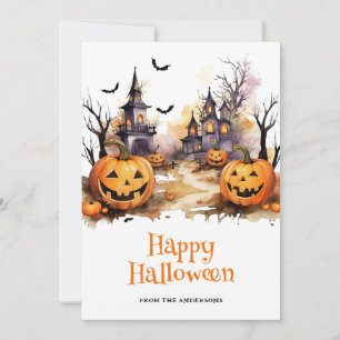 Spooky Spuk House Pumpkins Happy Halloween Card Feiertagskarte