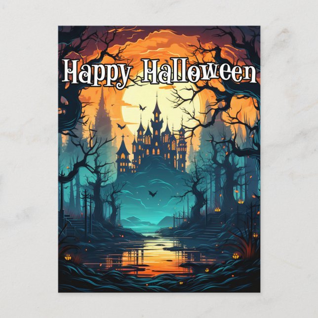Spooky Spuk House | Vollmond Postkarte (Vorderseite)
