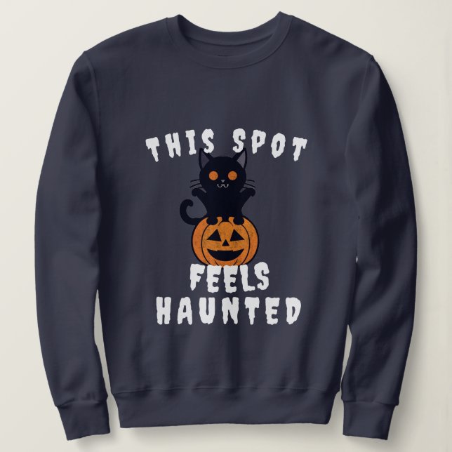 Spooky Spuk Print Halloween Pumpkin & Black Cat Sweatshirt (Design vorne)