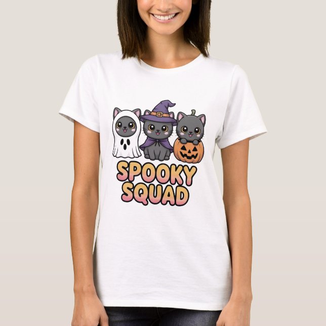 Spooky Squad Niedlicher Halloween Cats T - Shirt | (Vorderseite)
