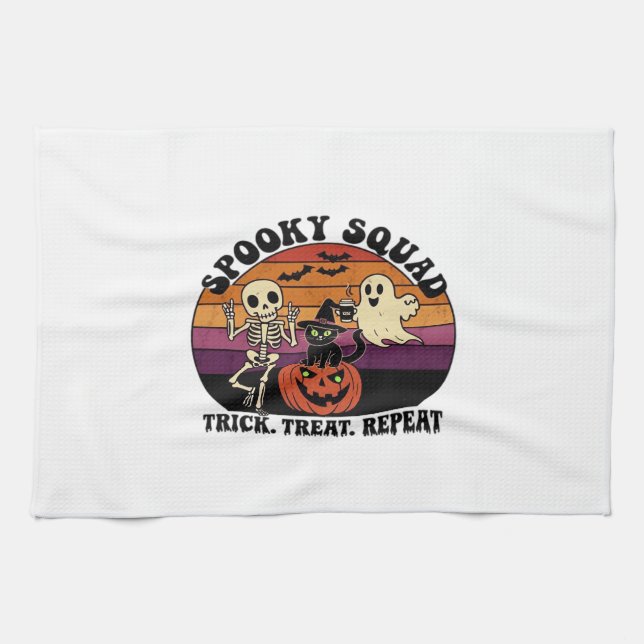 Spooky Squad Retro-Halloween-Design (Schwarzer Tex Geschirrtuch (Horizontal)