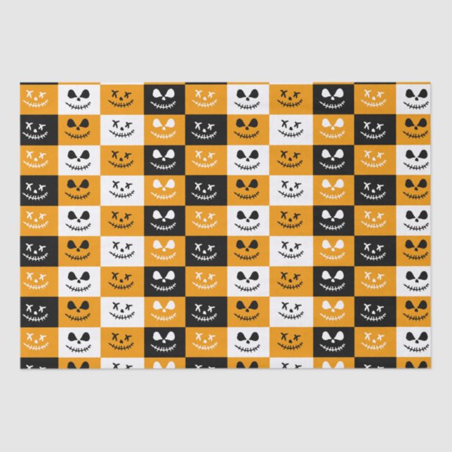 Spooky Stitch Face | Black Orange White Halloween Seidenpapier (Vorderseite)