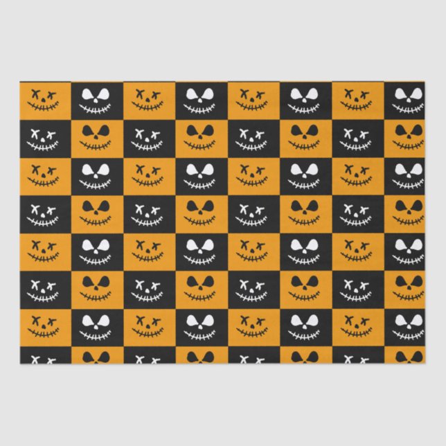 Spooky Stitch Face | Schwarz/Orange Halloween Seidenpapier (Vorderseite)