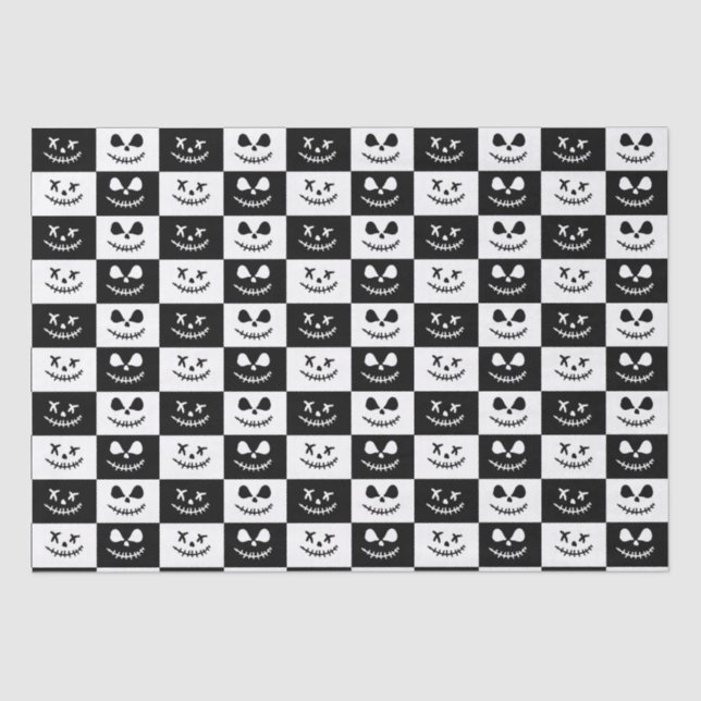Spooky Stitch Face | Schwarz-Weiß-Halloween Seidenpapier (Vorderseite)