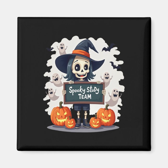 Spooky Study Team - Niedliche Halloween Skeleton T Magnet (Vorne)