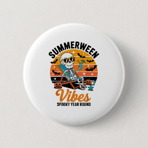 Spooky Summer Beach Skeleton Funny Halloween Somme Button