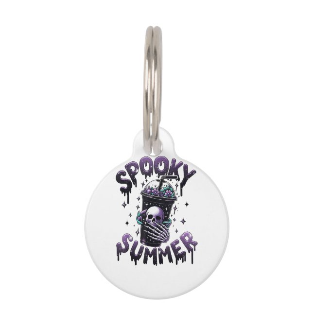 Spooky Summer Funny Meme Skeleton Kaffee Funny Sum Haustiermarke (Vorderseite)