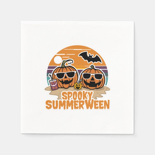 Spooky Summerween - Kürbis am Strand Serviette (Vorderseite)