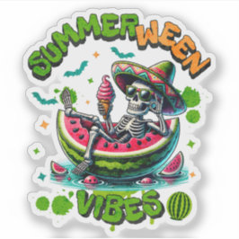 Spooky Summerween Skeleton Watermelon Float Funny Aufkleber