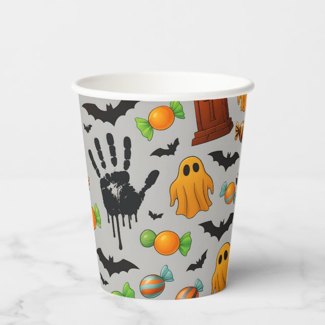 Spooky-Süßigkeiten und Schatten Pappbecher (Rückseite)