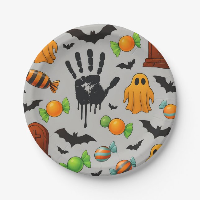Spooky-Süßigkeiten und Schatten Pappteller (Vorderseite)