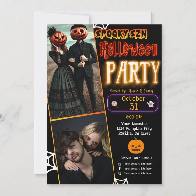 Spooky Szn Glow Halloween Trendy Foto Party Einladung (Vorderseite)