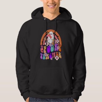 Spooky Teacher Ghost Halloween Groovy Retro Trick Hoodie