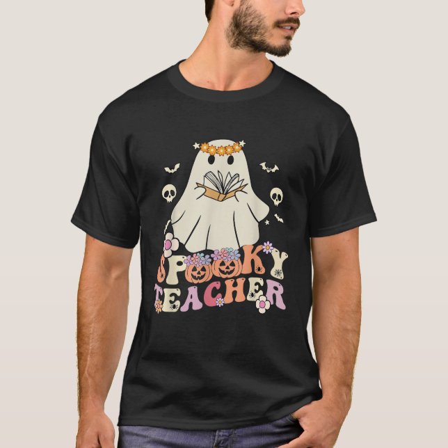 Spooky Teacher Groovy Retro Ghost Teacher Hallowee T-Shirt (Vorderseite)