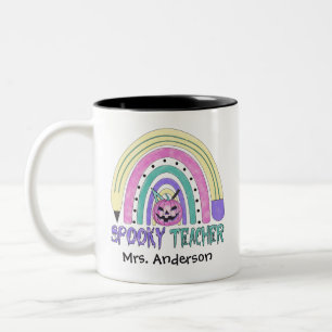 Spooky Teacher Halloween Name Niedlich Retro Zweifarbige Tasse