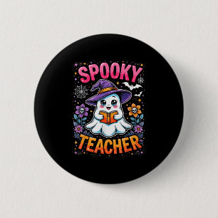 Spooky Teacher Niedlich Ghost Reading Buch Funny H Button
