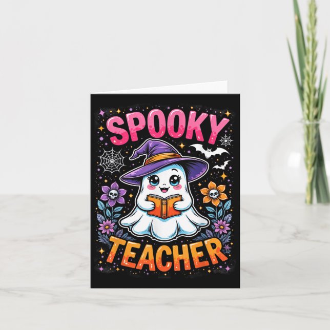Spooky Teacher Niedlich Ghost Reading Buch Funny H Karte (Vorderseite)