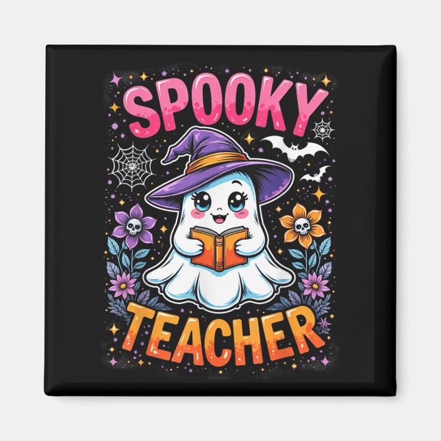 Spooky Teacher Niedlich Ghost Reading Buch Funny H Magnet (Vorne)